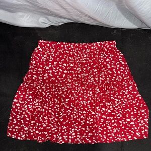 SHEIN Red and White Floral Mini Skirt